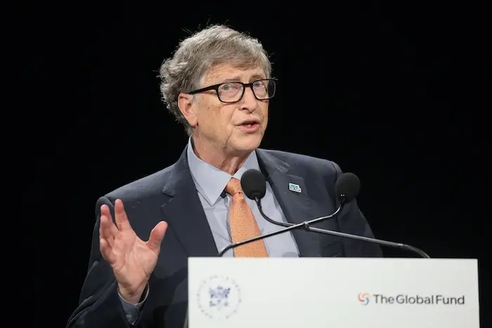 Bill Gates speaks at the Global Fund to Fight AIDS event in Lyon in 2019.